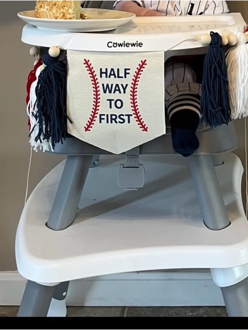 Half way to one year old baseball themed banner for highchair